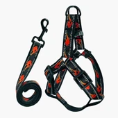 Köpek Göğüs Tasma Seti Reflektörlü Alev Desenli 120 cm-48 cm-70 cm Siyah thumbnail 1