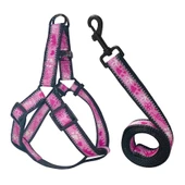 Köpek Göğüs Tasma Seti Reflektörlü Taç Desenli 120 cm-50 cm-70 cm Pembe thumbnail 1