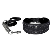 Markapet Elegance Deri İşlemeli Lüks Köpek Tasma Seti XL 7 cm*60-68 cm Siyah - 1