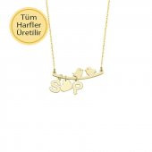 14k Altın Harfli Kalp ve Kuş Sevgi Kolye thumbnail 1