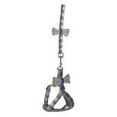 Köpek Göğüs Tasma Seti Ekose Desenli Papyonlu 1.5 cm*35-48 cm Mavi thumbnail 1