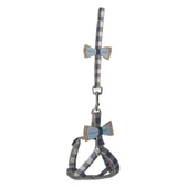 Köpek Göğüs Tasma Seti Ekose Desenli Papyonlu 1.5 cm*35-48 cm Mavi thumbnail 4