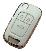 Opel Astra J Insignia Chevrolet Cruze Uyumlu Nano Kumanda Anahtar Kılıfı Oto Anahtarlık Beyaz Gold thumbnail 2