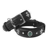 Markapet Deri Tavus Kuşu Tüyü Taşlı Köpek Boyun Tasması 44-50 cm Siyah thumbnail 1