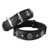 Markapet Deri Tavus Kuşu Tüyü Taşlı Köpek Boyun Tasması 44-50 cm Siyah thumbnail 5