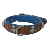 Markapet Deri Taşlı Ve Figürlü Köpek Boyun Tasması 25-30 cm Kahverengi Mavi thumbnail 2