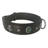 Markapet Deri Tavus Kuşu Tüyü Taşlı Köpek Boyun Tasması 44-50 cm Siyah thumbnail 4