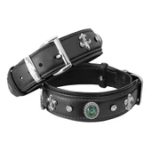 Markapet Deri Tavus Kuşu Tüyü Taşlı Köpek Boyun Tasması 44-50 cm Siyah thumbnail 3