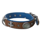 Markapet Deri Taşlı Ve Figürlü Köpek Boyun Tasması 25-30 cm Kahverengi Mavi thumbnail 3