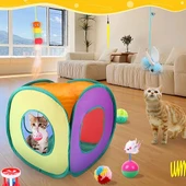 Gökkuşağı Desenli Ev Model Kedi Oyun Tüneli, Katlanabilir 37 x 40 cm - 3