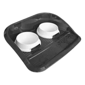 Servis Tepsili Plastik İkili Kedi Köpek Mama Ve Su Kabı 35x46 cm Siyah-Beyaz thumbnail 1