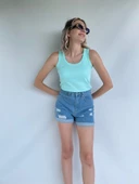 Kadın Basic Yuvarlak Yaka Su Yeşili Atlet - 3