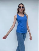 Kadın Basic Yuvarlak Yaka Mavi Atlet - 4