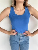 Kadın Basic Yuvarlak Yaka Mavi Atlet - 7