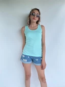 Kadın Basic Yuvarlak Yaka Su Yeşili Atlet - 2