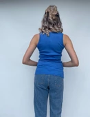 Kadın Basic Yuvarlak Yaka Mavi Atlet - 3