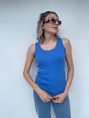 Kadın Basic Yuvarlak Yaka Mavi Atlet - 2