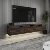 İNARCH DİZAYN Neon LED Işıklı Duvara Monte, 3 Kapaklı TV Sehpası – 160 cm - Modern Tasarım, Ceviz thumbnail 4