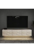 İNARCH DİZAYN Neon LED Işıklı Duvara Monte, 3 Kapaklı TV Sehpası – 160 cm - Modern Tasarım, Traverten Desen thumbnail 1