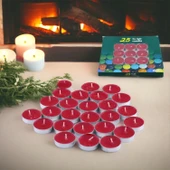 Tealight Mum 25x10 Gr Dekoratif Mumu Kandil Hediyelik Fitilli Mumluk Şamdan Kırmızı Renk Kokusuz - 7