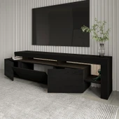 İNARCH DİZAYN Beliz Led Işıklı Tv Ünitesi, Tv Sehpası, Raflı - Ahşap Siyah - 4