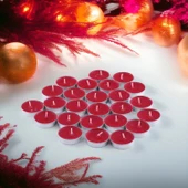 Tealight Mum 25x10 Gr Dekoratif Mumu Kandil Hediyelik Fitilli Mumluk Şamdan Kırmızı Renk Kokusuz - 3