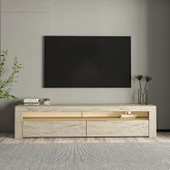 İNARCH DİZAYN Batı Led Işıklı, 2 Kapaklı Tv Ünitesi, Tv Sehpası Traverten thumbnail 1