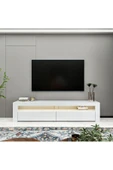 İNARCH DİZAYN Batı Led Işıklı, 2 Kapaklı Tv Ünitesi, Tv Sehpası Parlak Beyaz - 1