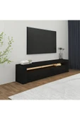 İNARCH DİZAYN Batı Led Işıklı, 2 Kapaklı Tv Ünitesi, Tv Sehpası Ahşap Siyah thumbnail 3