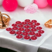 Tealight Mum 25x10 Gr Dekoratif Mumu Kandil Hediyelik Fitilli Mumluk Şamdan Kırmızı Renk Kokusuz - 4