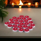 Tealight Mum 25x10 Gr Dekoratif Mumu Kandil Hediyelik Fitilli Mumluk Şamdan Kırmızı Renk Kokusuz - 5