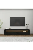 İNARCH DİZAYN Batı Led Işıklı, 2 Kapaklı Tv Ünitesi, Tv Sehpası Ahşap Siyah thumbnail 1
