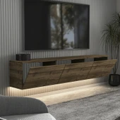 İNARCH DİZAYN Neon LED Işıklı Duvara Monte, 3 Kapaklı TV Sehpası – 160 cm - Modern Tasarım, İstanbul Ceviz thumbnail 3