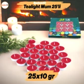 Tealight Mum 25x10 Gr Dekoratif Mumu Kandil Hediyelik Fitilli Mumluk Şamdan Kırmızı Renk Kokusuz - 1