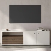 İNARCH DİZAYN Pao Kapaklı Minimal TV Sehpası – 136 cm, Beyaz/Antik Ceviz - 1
