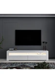 İNARCH DİZAYN Batı Led Işıklı, 2 Kapaklı Tv Ünitesi, Tv Sehpası Parlak Beyaz - 5