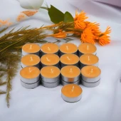 Tealight Mum 25x10 Gr Dekoratif Mumu Kandil Hediyelik Fitilli Mumluk Şamdan Turuncu Renk Kokusuz - 9