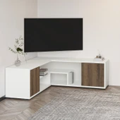 İNARCH DİZAYN Roza Köşe – Çok Amaçlı, Kapaklı TV Sehpası Beyaz/Antik Ceviz - 1