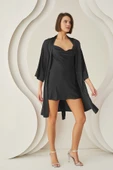 Siyah Silky Kısa Kuşaklı Tek Sabahlık thumbnail 1