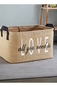 Love Baskılı Jüt Dolap Içi Çocuk Odası Oyuncak Düzenleyici Katlanır Saklama Sepeti Organizer30x22x18 - 2