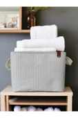Gri Çizgili Çok Amaçlı Dolap İçi Oyuncak  Saklama Kutusu Sepeti Organizer 27X37X25 - 5