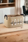 Love Baskılı Jüt Dolap Içi Çocuk Odası Oyuncak Düzenleyici Katlanır Saklama Sepeti Organizer30x22x18 - 1