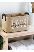 Love Baskılı Jüt Dolap Içi Çocuk Odası Oyuncak Düzenleyici Katlanır Saklama Sepeti Organizer30x22x18 - 3