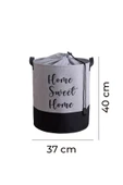 Home Sweet Home Baskılı Fileli Gri Kıyafet Çamaşır Sepeti 37x40 - 5
