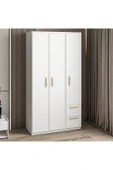 İNARCH DİZAYN Vespera Çıta Detaylı 3 Kapaklı, Çekmeceli Gardırop Beyaz, 90 cm thumbnail 2