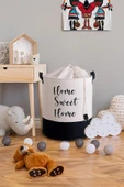 Beyaz Kumaş Fileli Home Sweet Home Baskılı Çok Amaçlı, Dekoratif Oyuncak Sepet - 1