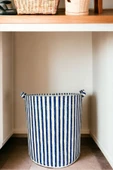 Lacivert Çizgili Fileli Katlanır Banyo Kirli Çamaşır Dolap Içi Yatak Odası Düzenleyici Sepet 37x40 - 3