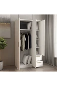İNARCH DİZAYN Merlin 3 Kapaklı, Çekmeceli, Raflı Gardırop, Yatak Odası Dolap, Elbise Dolabı Beyaz - 6
