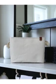 Gri Çizgili Çok Amaçlı Dolap İçi Oyuncak  Saklama Kutusu Sepeti Organizer 27X37X25 - 3