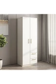 İNARCH DİZAYN Merlin 2 Kapaklı, Çekmeceli Gardırop, Yatak Odası Dolap, Elbise Dolabı Beyaz thumbnail 2